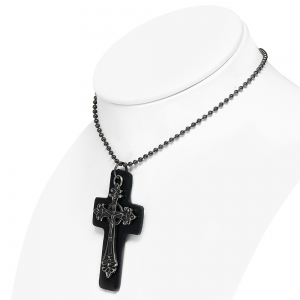 Pandantiv cruce piele neagra cu lant militar si Crucifix [1]